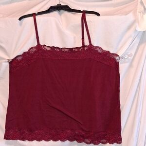 Elegant Burgundy Lace Trim Cami Top